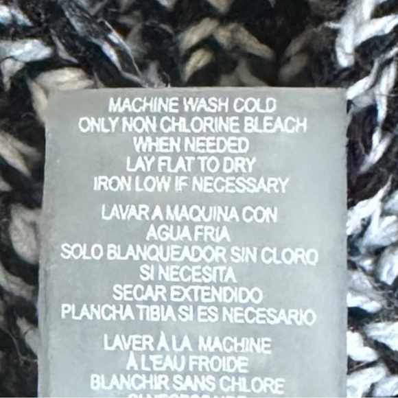 Calvin Klein Marled Chunky Knit Scarf Long Black Fringe Pom Pom Wool Blend - Picture 7 of 8